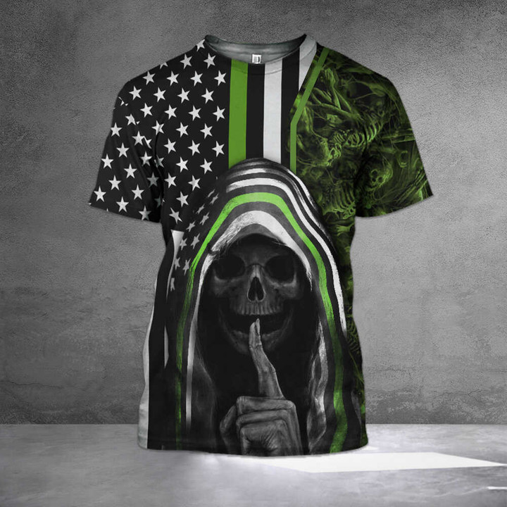 Thin Green Line Skull Shirt Scary Skulls Pride Military T-Shirt Gifts For Men