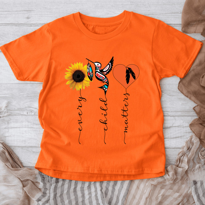 Sunflower Hummingbird And Feather Every Child Matters Shirt Orange Shirt Day Canada Clothing
