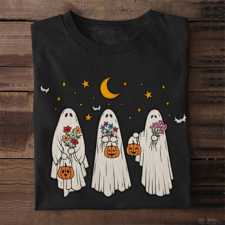 Ghosts With Flower And Jack O'Lantern Shirt Funny Halloween T-Shirt Gifts For Friends