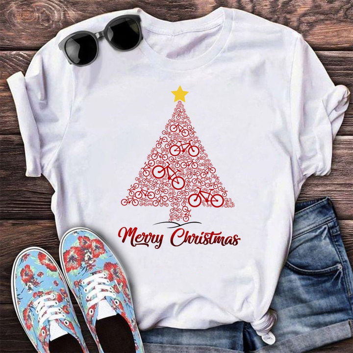 Bicycle Christmas Tree Shirt Merry Christmas T-Shirt Gifts For Bicycle Enthusiasts