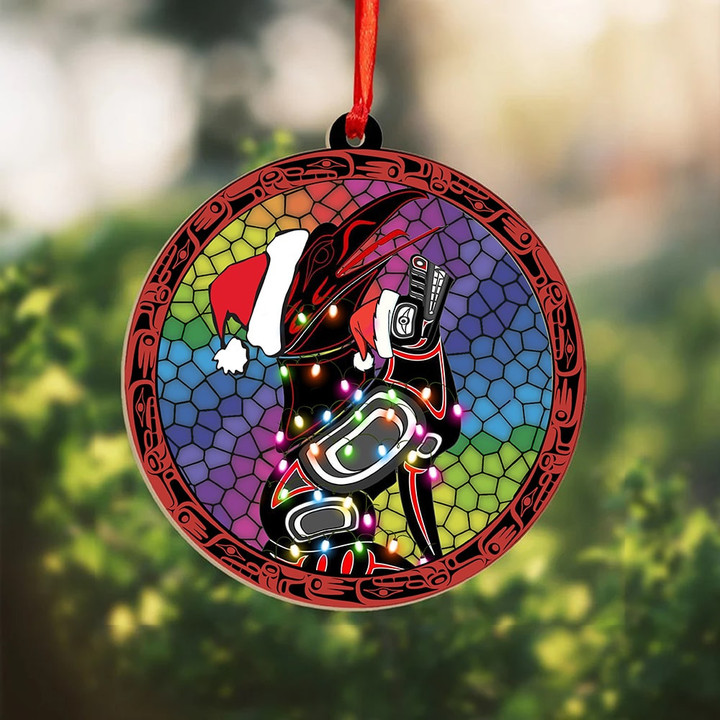 Christmas Raven And Wolf Northwest Coast Suncatcher Ornament Haida Art Xmas Tree Decorations