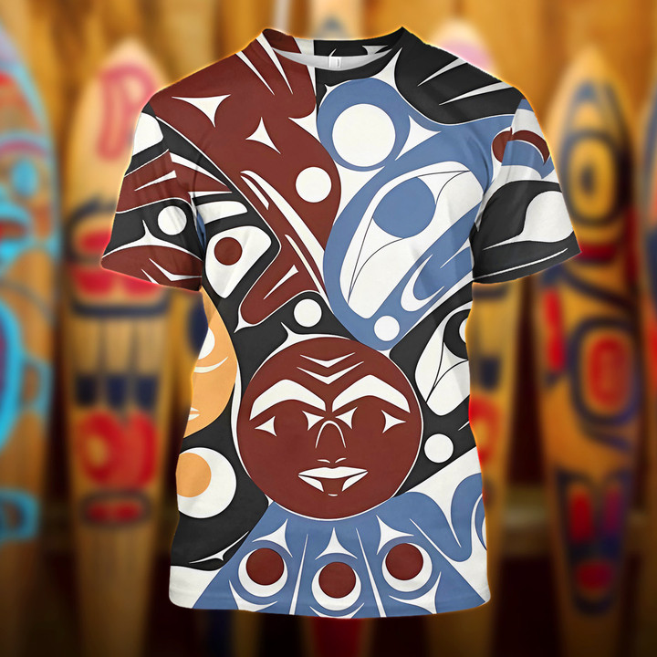 Wolf And Thunderbird Northwest Coast Style Shirt Haida Art Symbolism 3D T-Shirt Gifts For Son