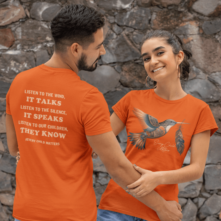 Listen To The Wind It Talks Every Child Matters Shirt Hummingbird Orange Shirt Day T-Shirt