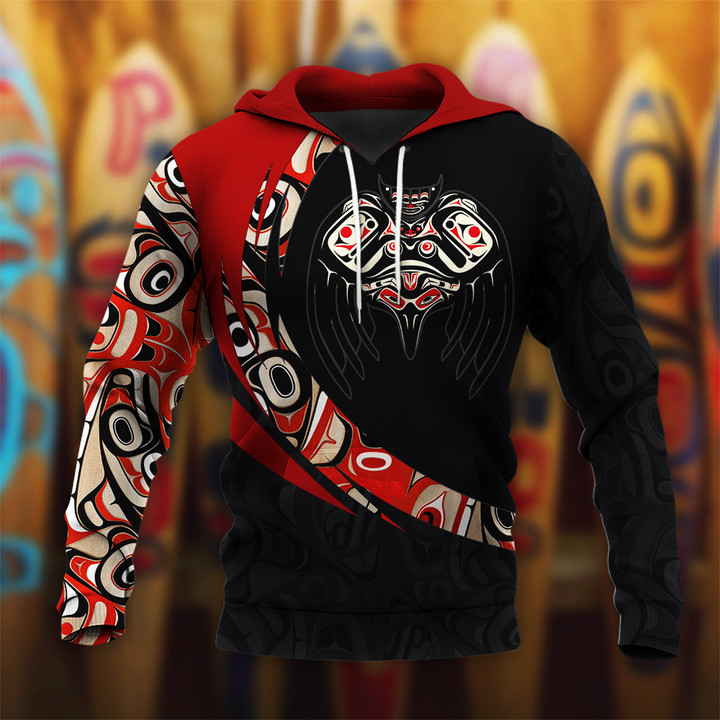 Haida Raven Art Pattern Spirit Hoodie Native Raven Northwest Coast Style Hoodie Gift