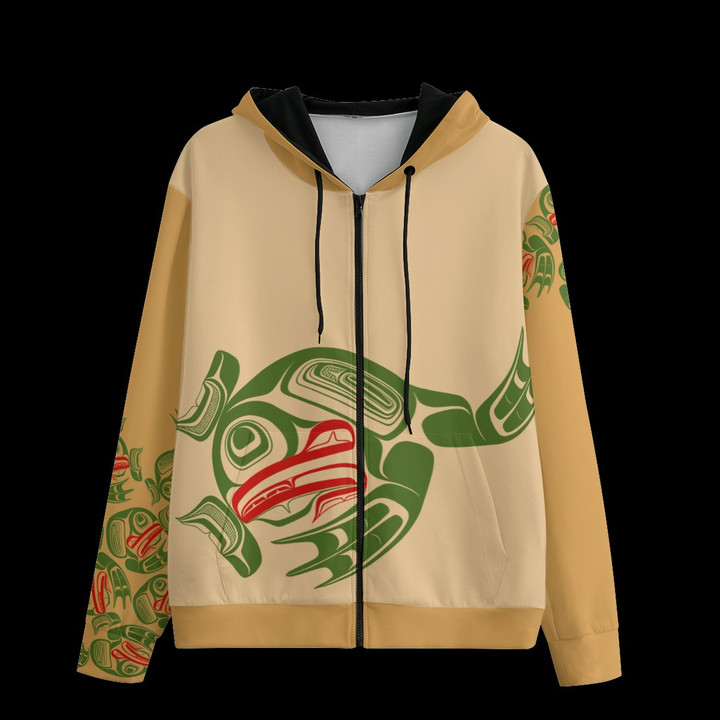 Frog Haida Art Zipper Hoodie Native Animal Spirit Pacific Northwest Style Design Clothing