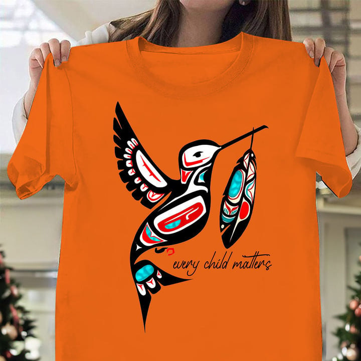 Every Child Matters T-Shirt Hummingbird Carry Feather Design Orange Shirt Day 2023 Gifts