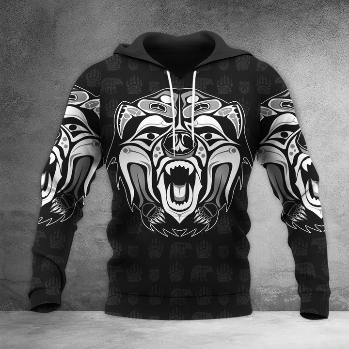 Bear Haida Art Hoodie Pacific Northwest Style Spirit Unique Design Clothing Gifts 2023