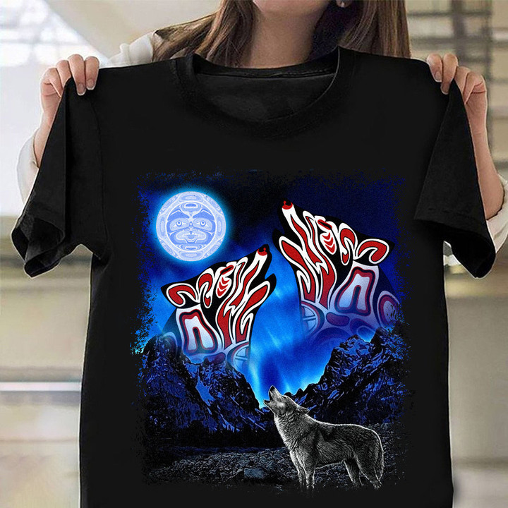 Moon And Wolf Native Art Shirt Northwest Coast Haida Design Merch Great Clothing