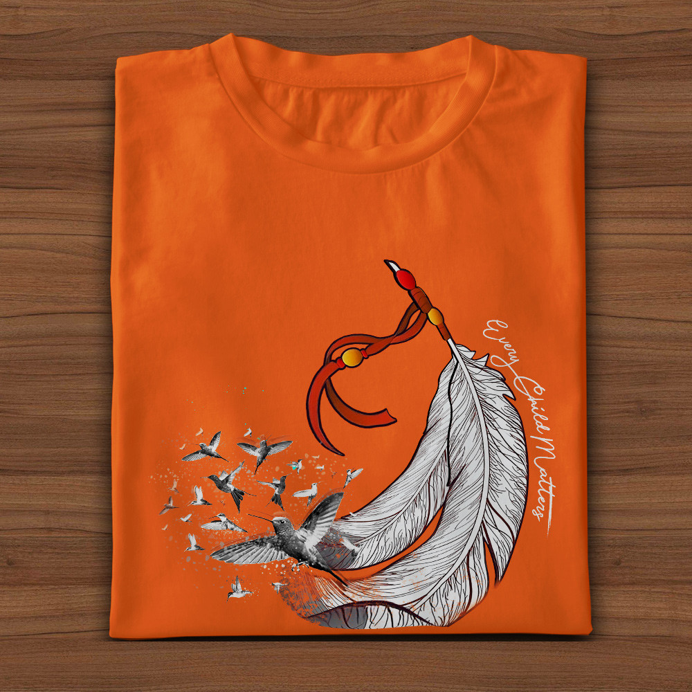 Orange Shirt Day Feather And Hummingbird T-Shirt Every Child Matters S ...