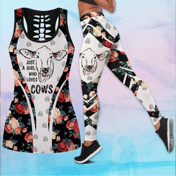 DD22016 Cow Combo Leggings And Hollow Tank Top