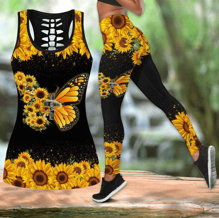 DD22016 Sunflower Combo Leggings And Hollow Tank Top