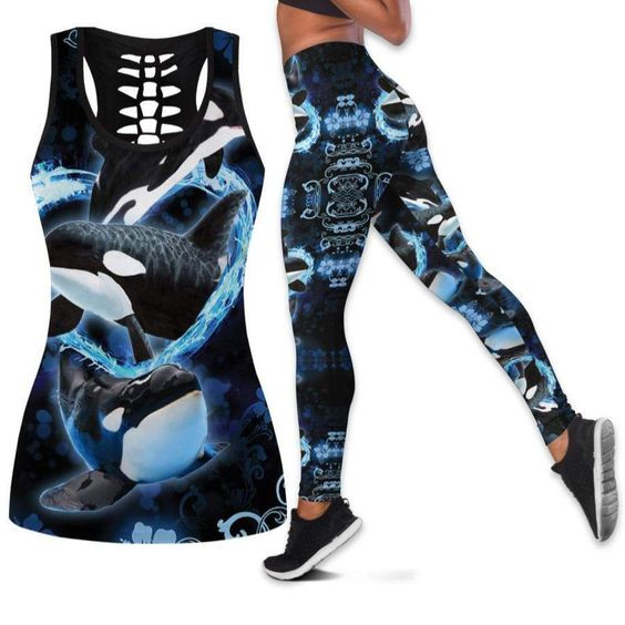 DD22016 Whales Combo Leggings And Hollow Tank Top