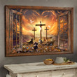 Dachshunds Saluting Cross Under Sunset Window Poster Christian Wall Art For Living Room Decor