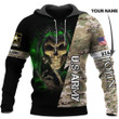 Personalized US Army Camo Hoodie Thin Green Line Skull Clothing Gift For Army