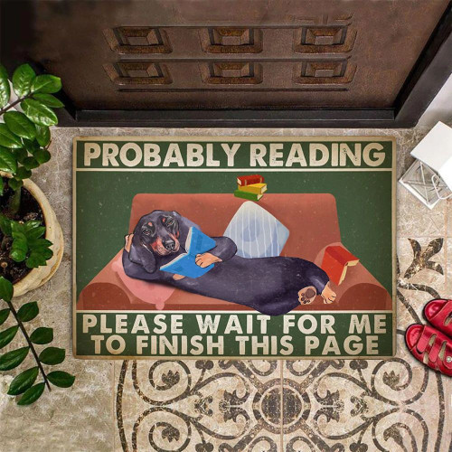 Dachshund Probably Reading Please Wait For Me Doormat Funny Sayings Book Lover Gift Ideas