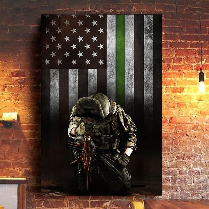 Thin Green Line Flag Poster Honoring Military Living Room Vintage Decor Veteran Gift Ideas