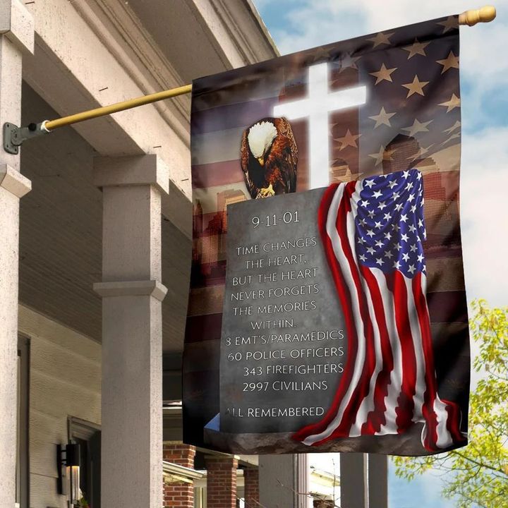 9.11.01 Time Changes The Heart Flag Cross Eagle American Flag Christian Memorial Patriot Day