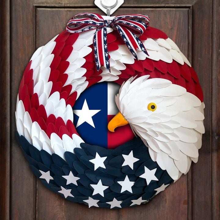Texas Flag American Eagle Wreath Patriotic 4Th Of July Texas House Decor Front Door Outdoor
