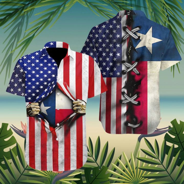 Texas Flag Heart And American Heart Flag Hawaiian Shirt Cute Patriot Gift