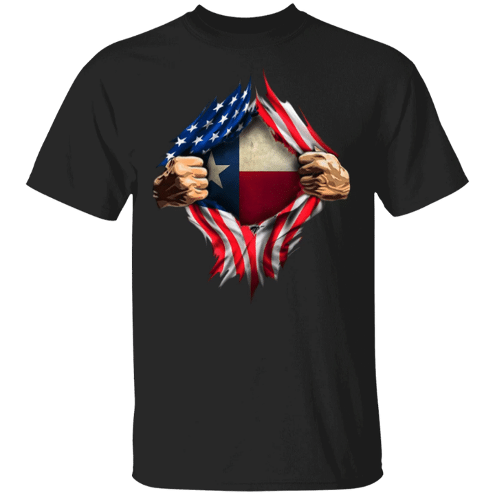 Texas Heartbeat Inside American Flag T-Shirt Texas Pride Apparel Fourth Of July Shirt