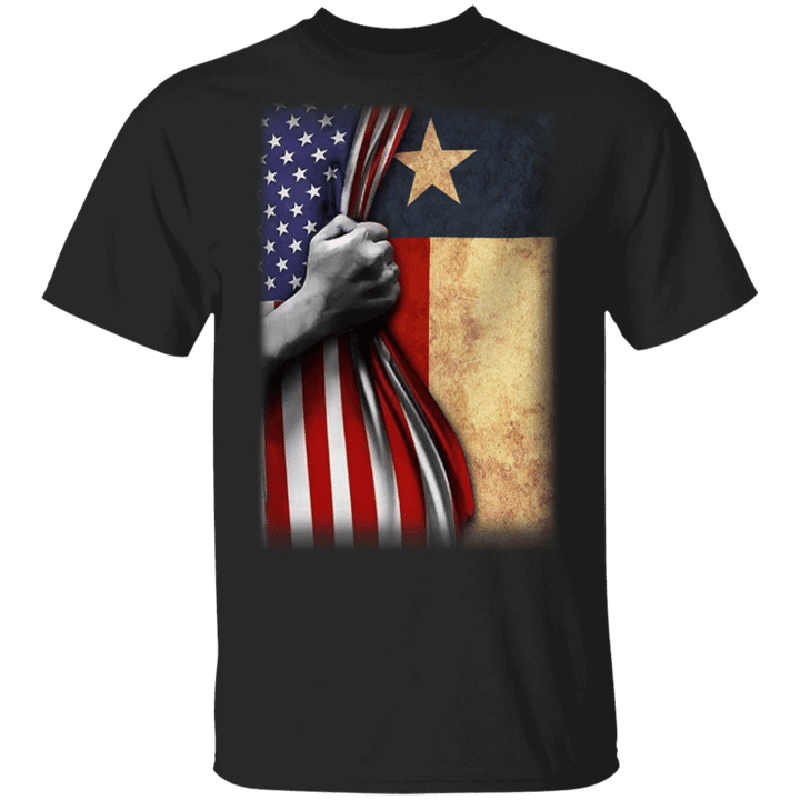 Texas Flag Inside American Flag T-Shirt 4th Of July Shirts Gift For Patriotic