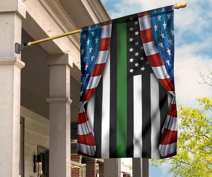 Thin Green Line Flag Inside American Flag Unique Proud Of Military Veteran Patriotic Decor