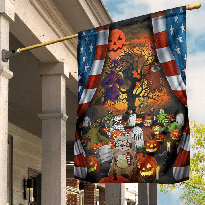 Sloth Pumpkin Halloween Flag Inside American Flag Outdoor Halloween Decoration Ideas