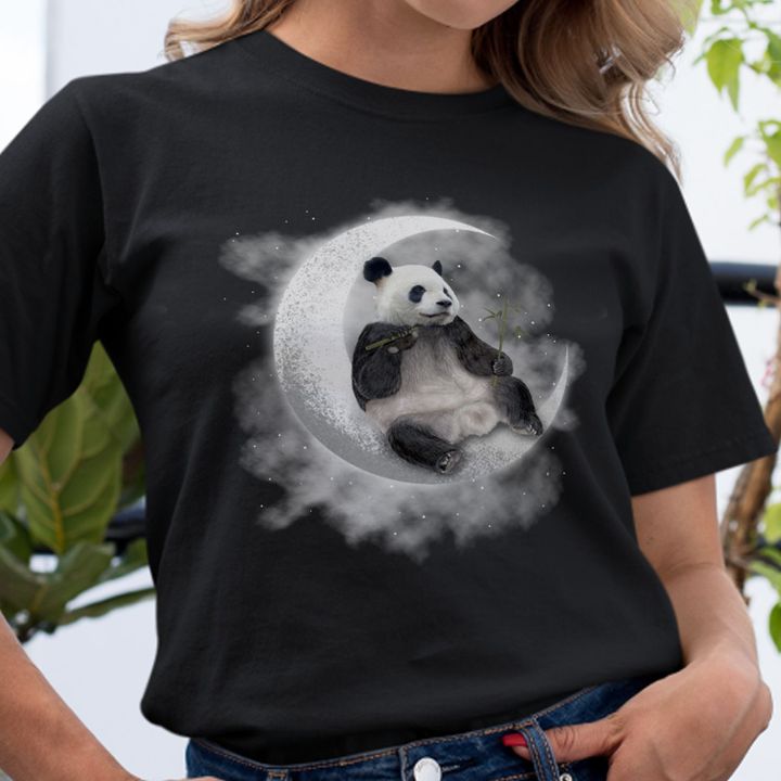 Panda On Moon Shirt Cute Graphic Tee Gifts For Panda Lovers