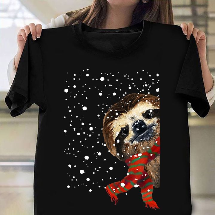 Sloth Snow Christmas T-Shirt Cute Sloth Christian Graphic Tee Shirt Xmas Gift Ideas 2021