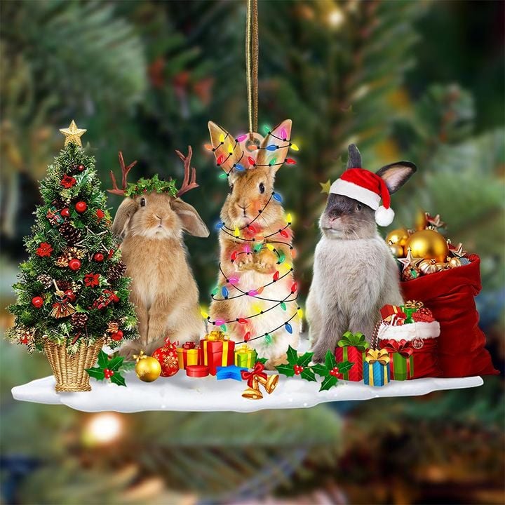 Rabbit Christmas Ornament Bunny Christmas Decorations Hanging Xmas Tree 2021 Holiday Gift