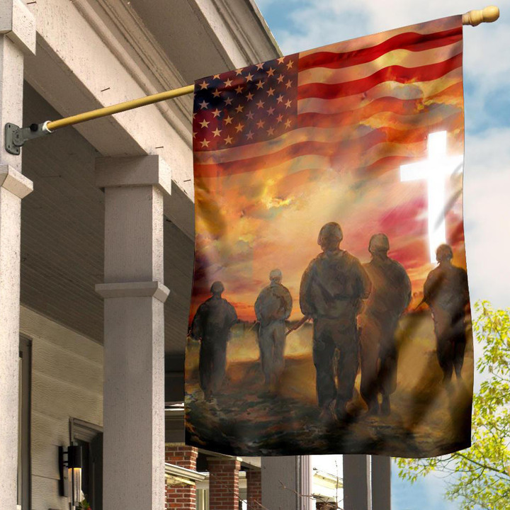 Christian Cross God Bless America Flag Support Our Troops Patriotic Flag Gift For Veterans
