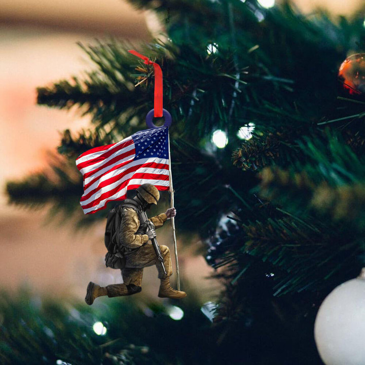 Veteran With American Flag Ornament Honoring Army Veteran Ornament Christmas Tree Decor