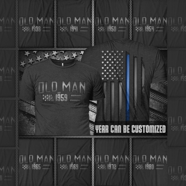 Personalized Thin Blue Line Old Man Shirt Pride US Police T-Shirt Best Gifts For Cops