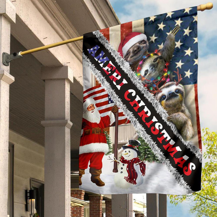 Fun Sloth And Santa Noel American Christmas Flag Merry Christmas Flag Front Door Decor