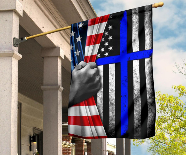 Thin Line Blue Cross Flag Inside American Flag Office Decoration Gifts For Police Officers