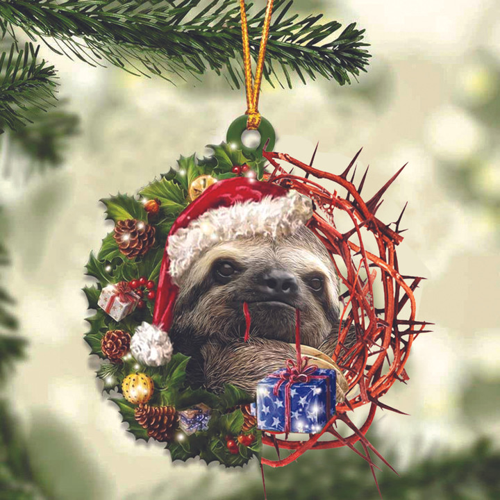 Sloth In Christmas Wreath Ornament Crown Of Thorn Christian Ornament Animal Christmas Decor