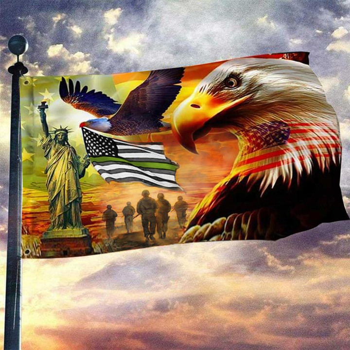 Thin Green Line The Statue Of Liberty Eagle American Flag USA Soldier Patriotic Outdoor Decor
