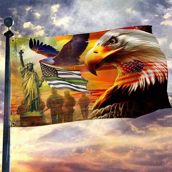 Thin Green Line The Statue Of Liberty Eagle American Flag Honor Military Patriotic Decoration