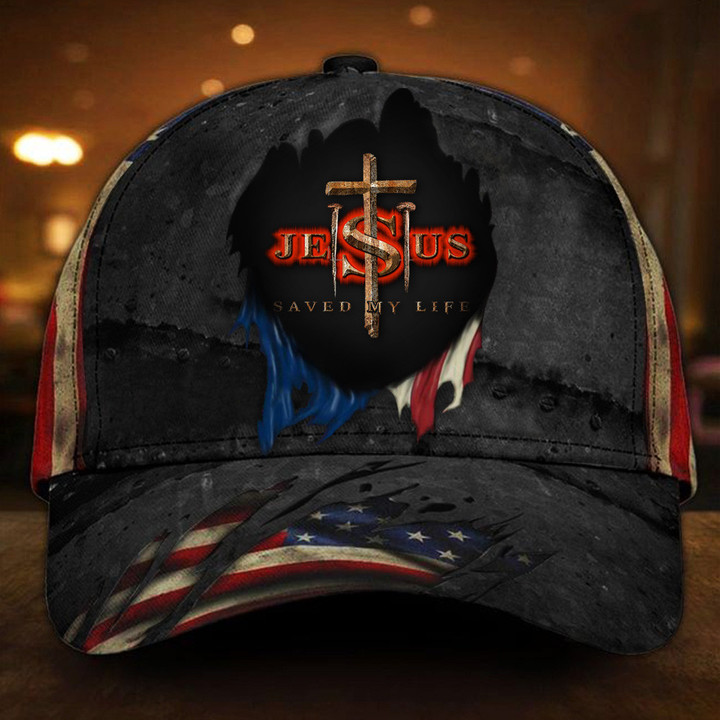 Jesus Saved My Life Hat American Flag