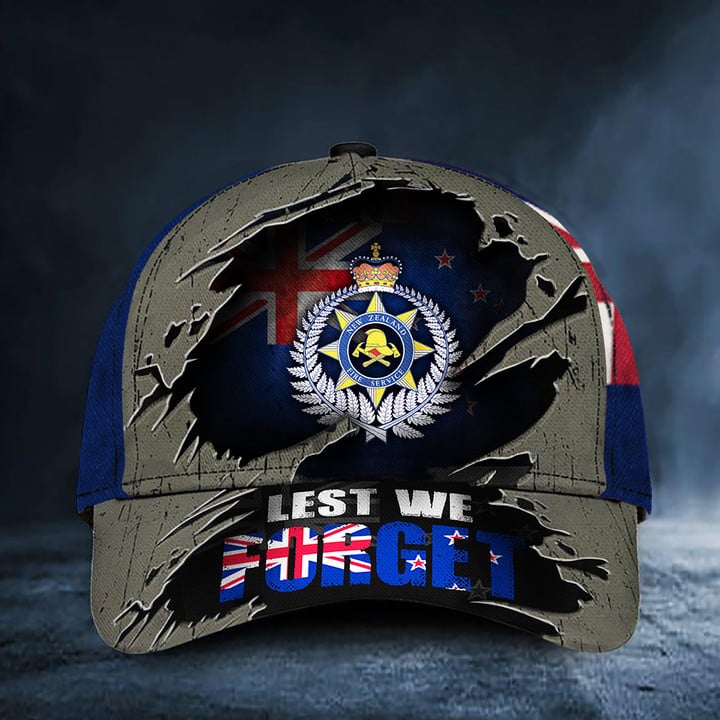 Lest We Forget New Zealand Flag Hat Fire Service Logo Patriotic Anzac Day Merch Veteran Gift