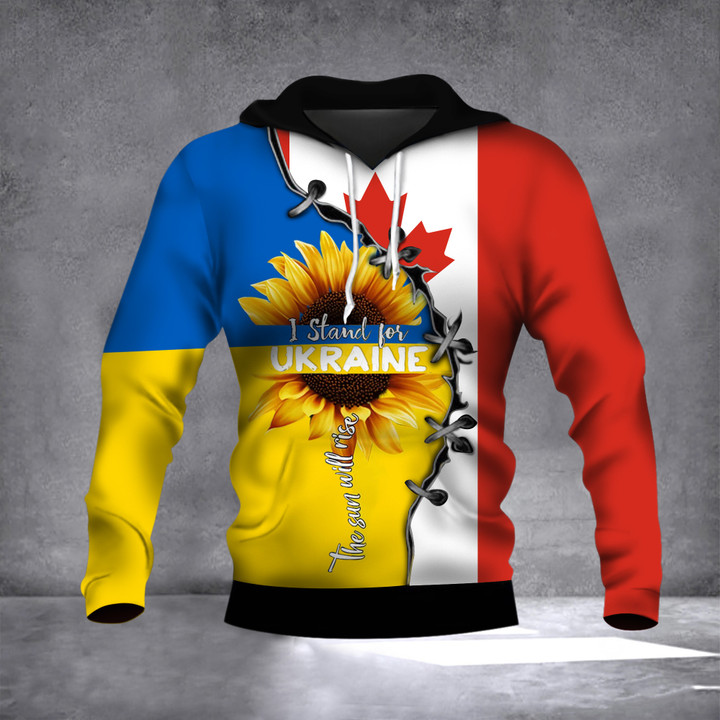 Ukraine Canada Flag Hoodie Sunflower The Sun Will Rise Merch Stop Ukrinae War