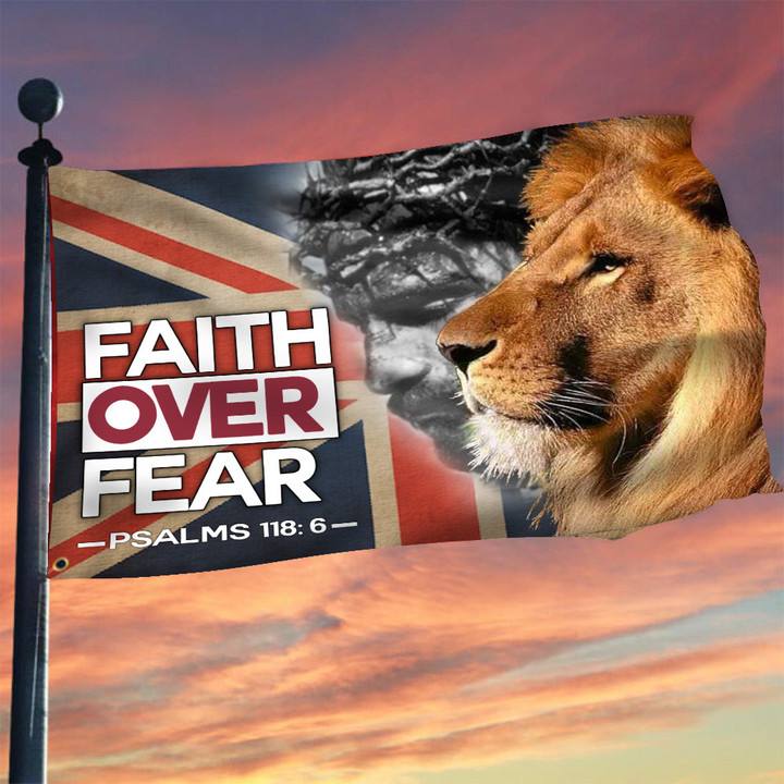 Jesus And Lion Faith Over Fear UK Flag Christian Faith Patio Decor Ideas