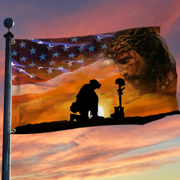Veteran Jesus Faith Over Fear Flag Military Memorial Faith Merch Outdoor Patio Decor