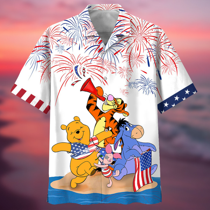 Winnie The Pooh 4Th Of July Hawaiian Shirt Apparel Disney Fourth Of July Fireworks Clothing