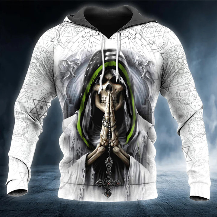 Skeleton Thin Green Line Hoodie Men's Clothing Support Our Military Soldiers Veterans