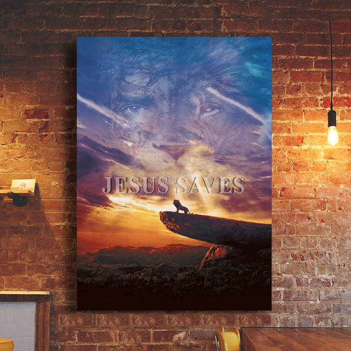 Lion Jesus Saves Poster Christian Religious Wall Hangings Room Living Room Decorating Gifts