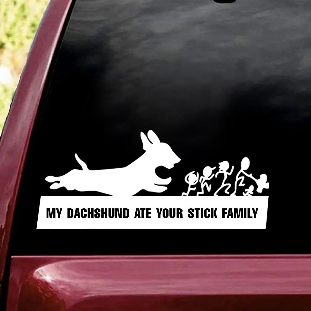MY DACHSHUND ATE YOUR STICK FAMILY VINYL DECAL STICKER LAPTOP MACBOOK TABLET 