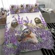 Sloths In Lavender Bedding Set Floral Sloth Bed Set Merchandise Gift For mom And Dad