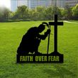 Spartan Kneeling Cross Faith Over Fear Yard Sign Patriotic Christian Home Decor Outdoor
