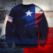 Texas State Flag And American Flag 3D Sweatshirt Brocade Pattern Ugly Xmas Sweatshirt For Texan